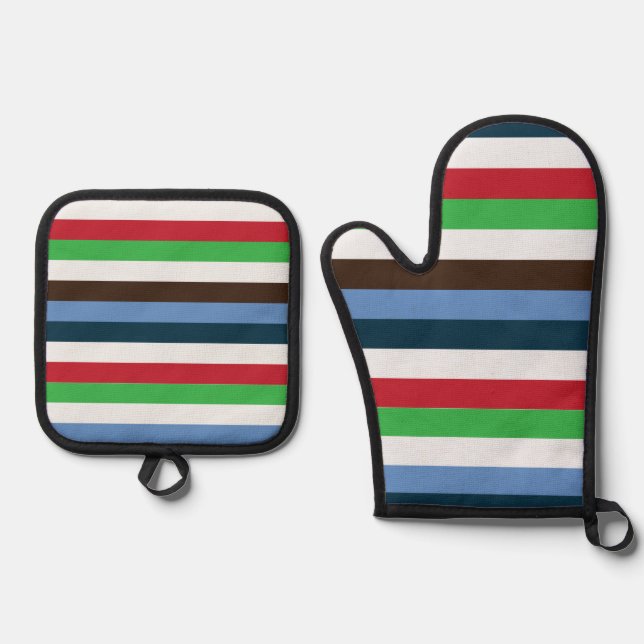 Colorful Stripes  Oven Mitt & Pot Holder Set (Front)