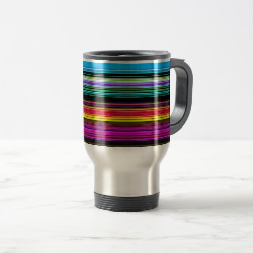 Colorful Stripes Pattern Black Background Travel Mug