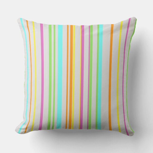 Colorful Stripes Pattern Cust. Grey Throw Pillow (Front)