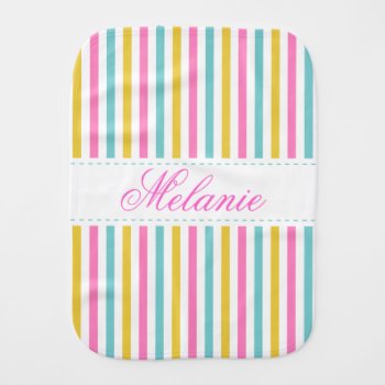 Colorful Stripes Pattern Custom Name Burp Cloth by VintageDesignsShop at Zazzle