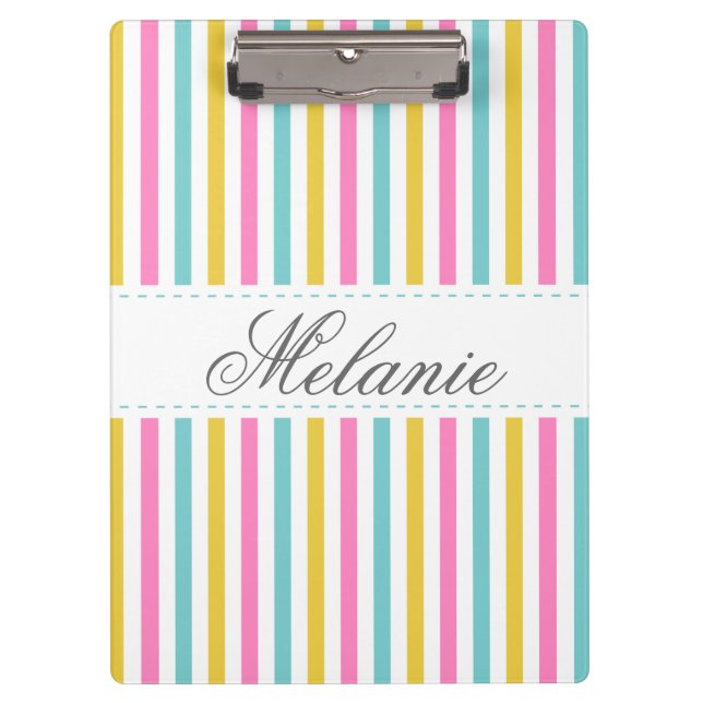 Colorful Stripes Pattern Custom Name Clipboard (Front)