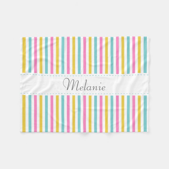 Colorful Stripes Pattern Custom Name Fleece Blanket (Front (Horizontal))