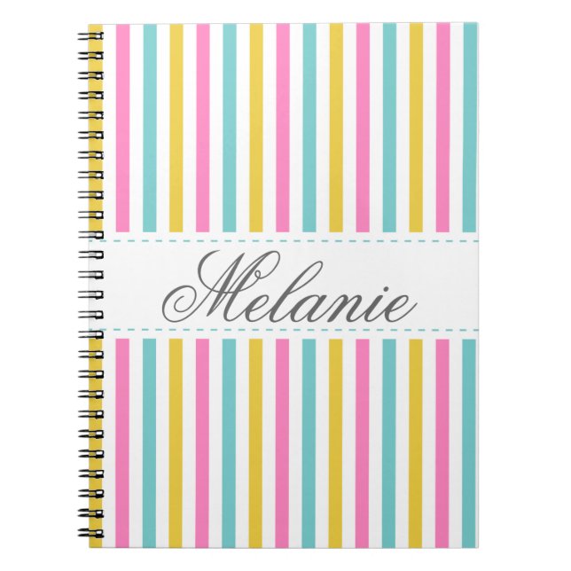 Colorful Stripes Pattern Custom Name Notebook (Front)