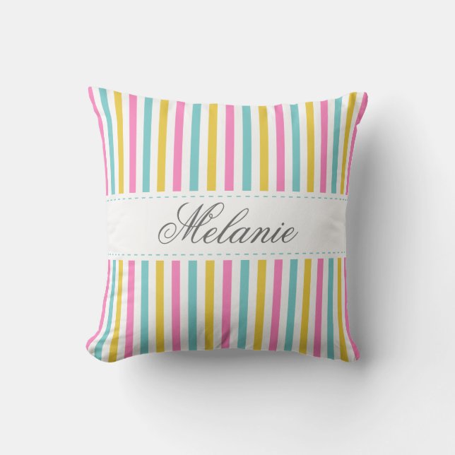 Colorful Stripes Pattern Custom Name Throw Pillow (Front)