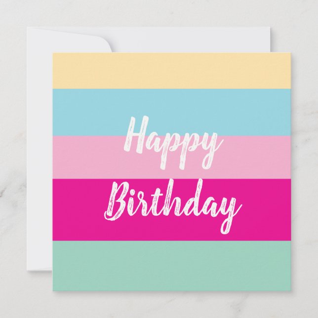 Colorful Stripes Pattern Happy Birthday Flat Card (Front)