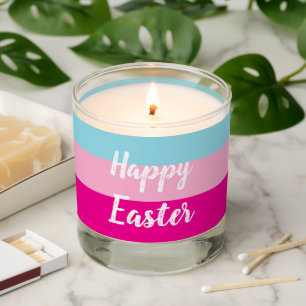 Colorful Stripes Pattern Happy Easter Flat Card Scented Candle