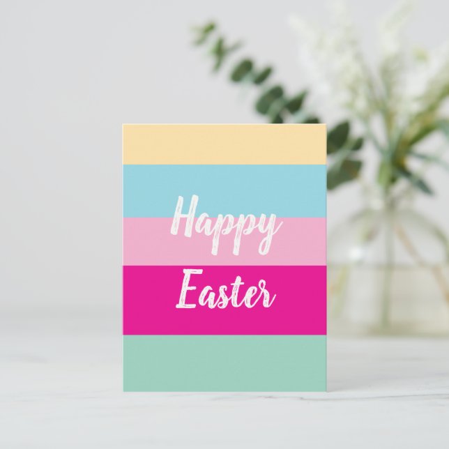Colorful Stripes Pattern Happy Easter Postcard (Standing Front)