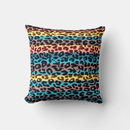 Colorful stripes pattern leopard fur abstract throw pillow