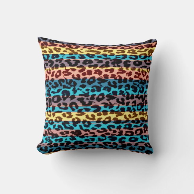 Colorful stripes pattern leopard fur abstract throw pillow (Front)
