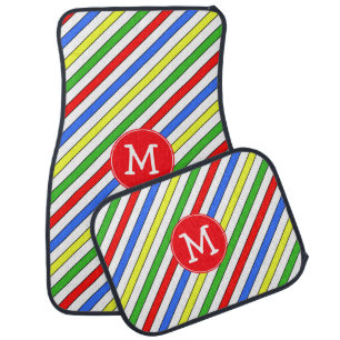 Colorful Stripes Pattern Monogram Car Mat