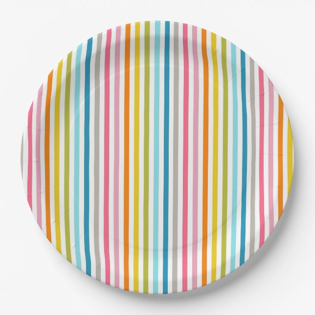 Colorful Stripes Pattern Paper Plates (Front)