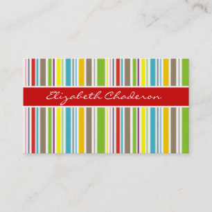 Colorful stripes pattern red band feminine business card