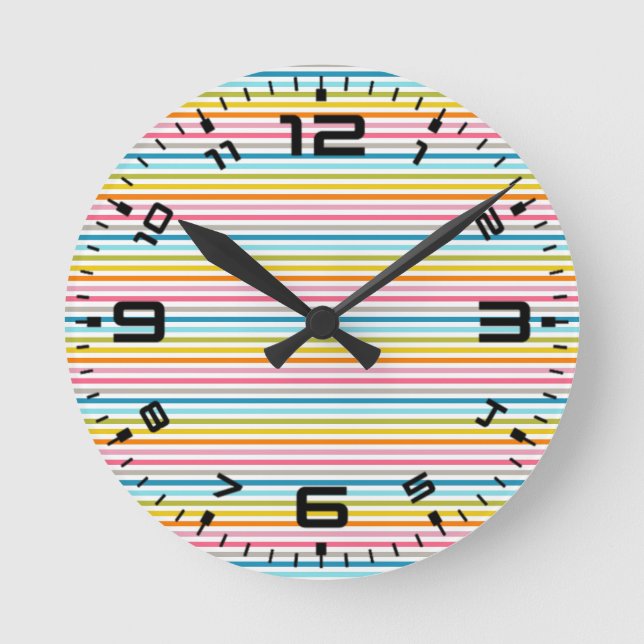 Colorful Stripes Pattern Round Clock (Front)