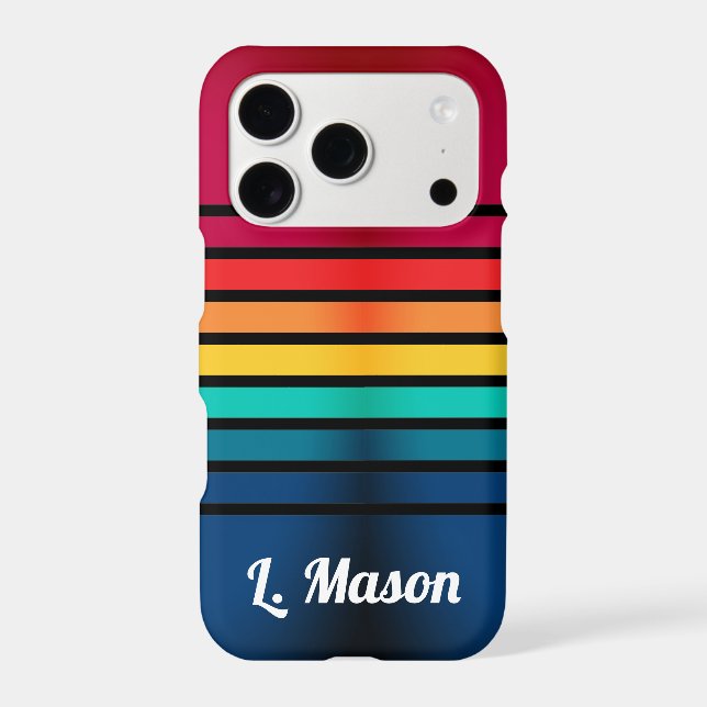 Colorful Stripes Pattern With Personalized Name Iphone Case (Back)