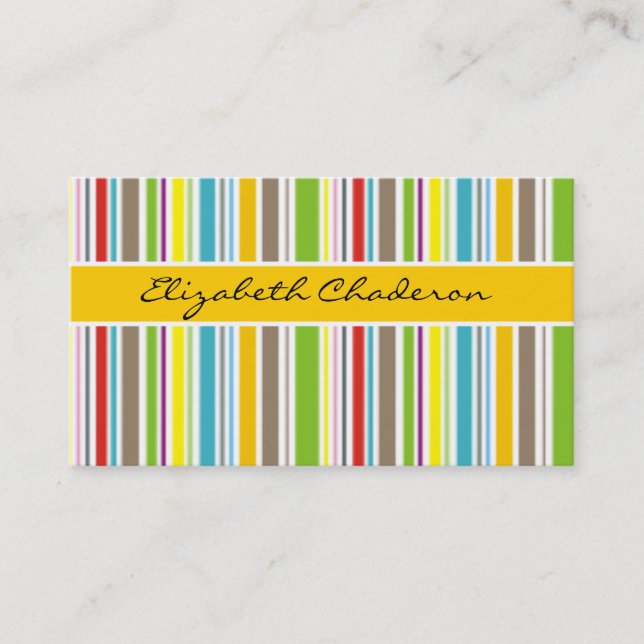 Colorful stripes pattern yellow band feminine business card (Front)