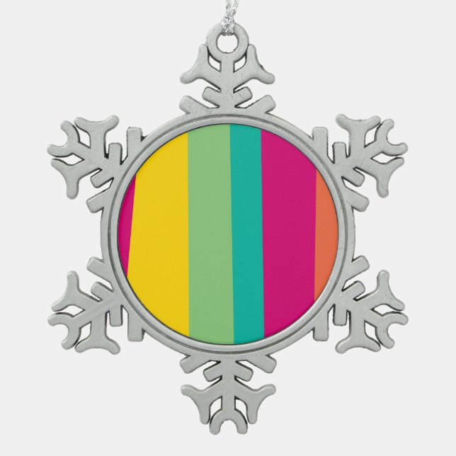 colorful stripes patterned snowflake pewter christmas ornament (Front)