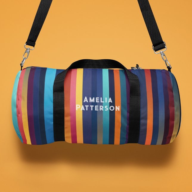 Colorful Stripes Personalized Script Name Duffle Bag (Creator Uploaded)