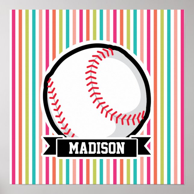 Colorful Stripes; Personalized Softball Poster (Front)