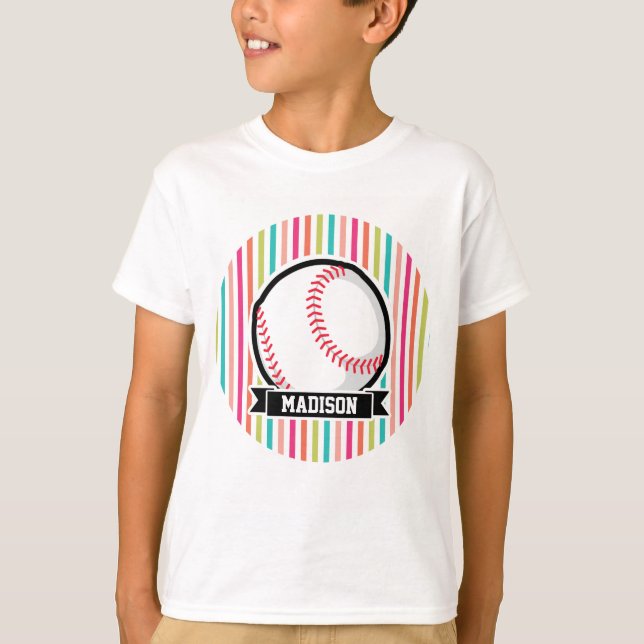 Colorful Stripes; Personalized Softball T-Shirt (Front)