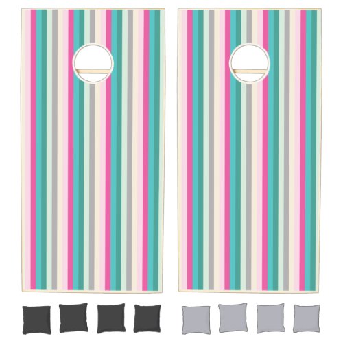 Colorful Stripes Pink Green Grey  Cornhole Set