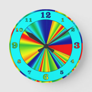 Colorful Stripes Pinwheel Aqua Ring Numbered Round Clock