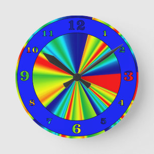 Colorful Stripes Pinwheel Blue Ring Numbered Round Clock