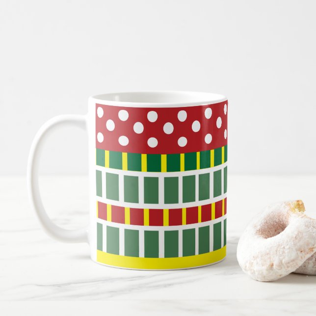 Colorful Stripes Polka Dot Pattern Geometric Coffee Mug (With Donut)