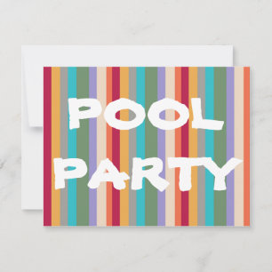 colorful stripes pool party invitation