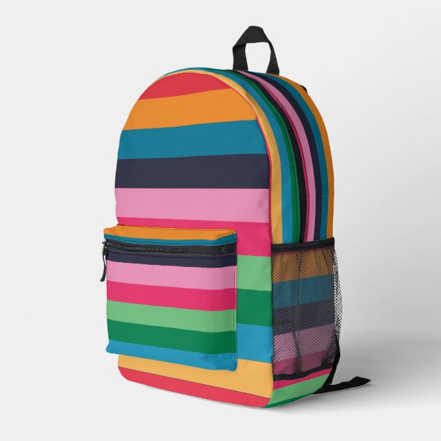 Colorful Stripes Printed Backpack (Back Corner Right)