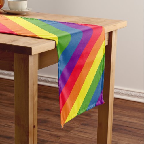 Colorful Stripes Rainbow Colors Diagonal Medium Table Runner