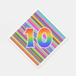 [ Thumbnail: Colorful Stripes + Rainbow Pattern "10" Event # Napkins ]