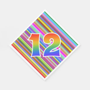 Colorful Stripes + Rainbow Pattern "12" Event # Napkins