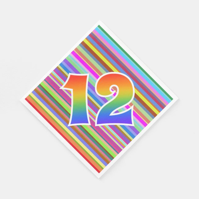 Colorful Stripes + Rainbow Pattern "12" Event # Napkins (Corner)