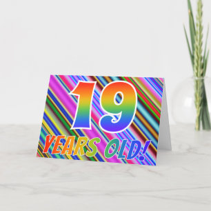 Colorful Stripes + Rainbow Pattern "19 years old!" Card