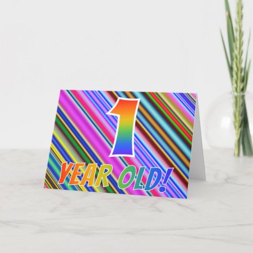 Colorful Stripes  Rainbow Pattern 1 year old Card