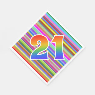Colorful Stripes + Rainbow Pattern "21" Event # Napkins