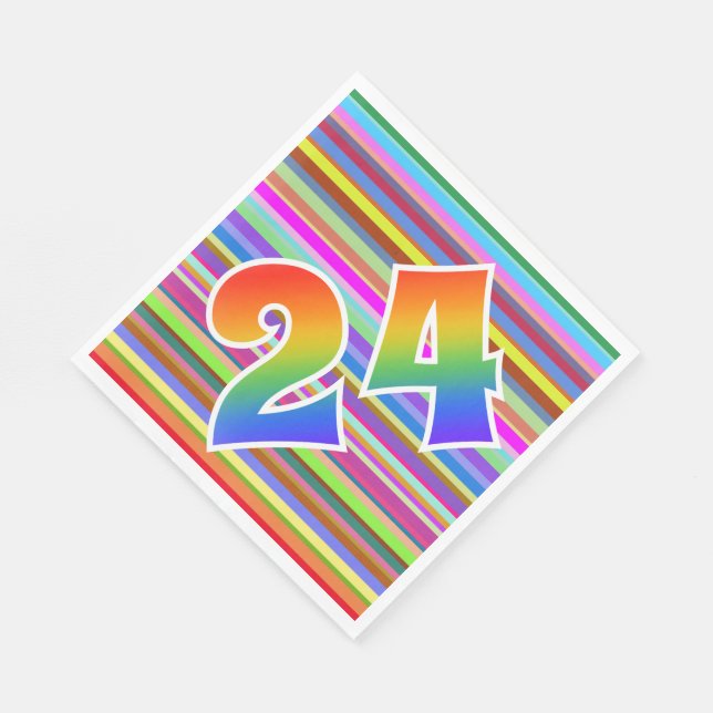 Colorful Stripes + Rainbow Pattern "24" Event # Napkins (Corner)