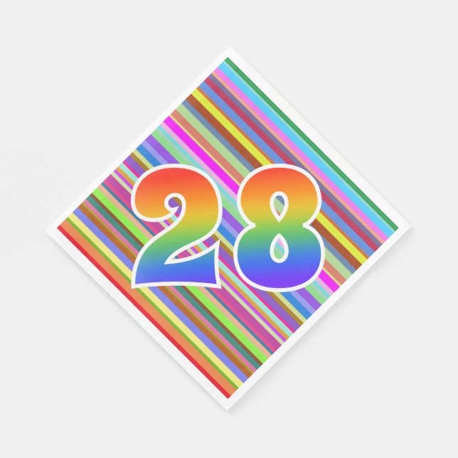 Colorful Stripes + Rainbow Pattern "28" Event # Napkins (Corner)