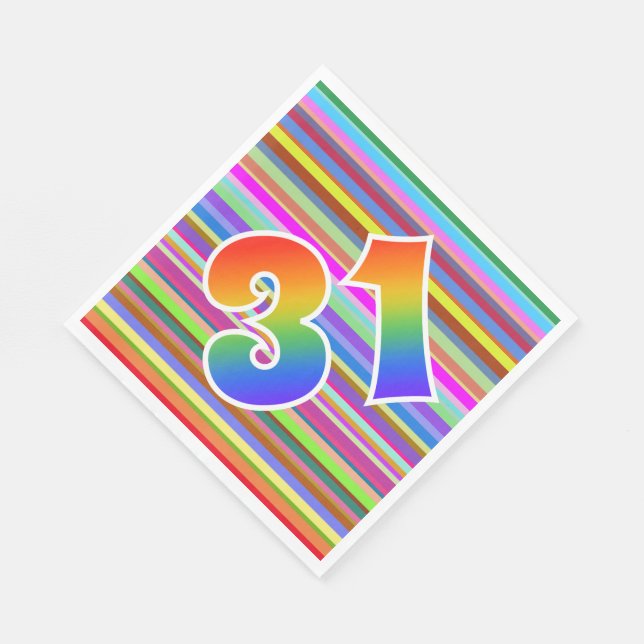 Colorful Stripes + Rainbow Pattern "31" Event # Napkins (Corner)