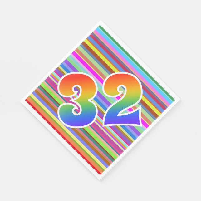 Colorful Stripes + Rainbow Pattern "32" Event # Napkins (Corner)