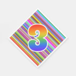 [ Thumbnail: Colorful Stripes + Rainbow Pattern "3" Event # Napkins ]