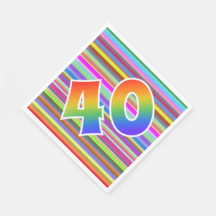 Colorful Stripes + Rainbow Pattern "40" Event # Napkins