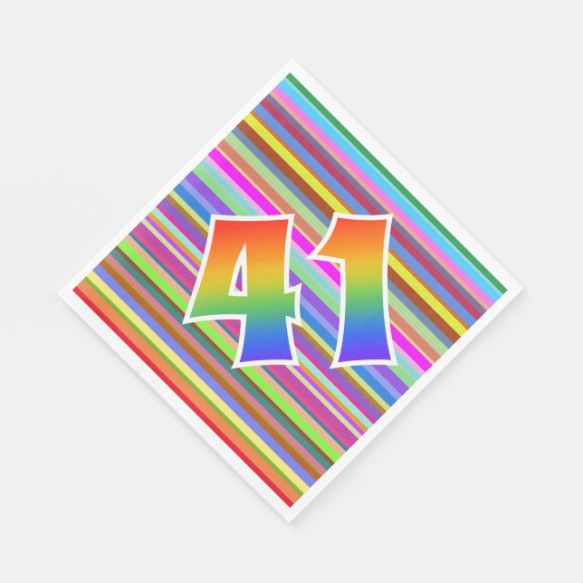 Colorful Stripes + Rainbow Pattern "41" Event # Napkins (Corner)