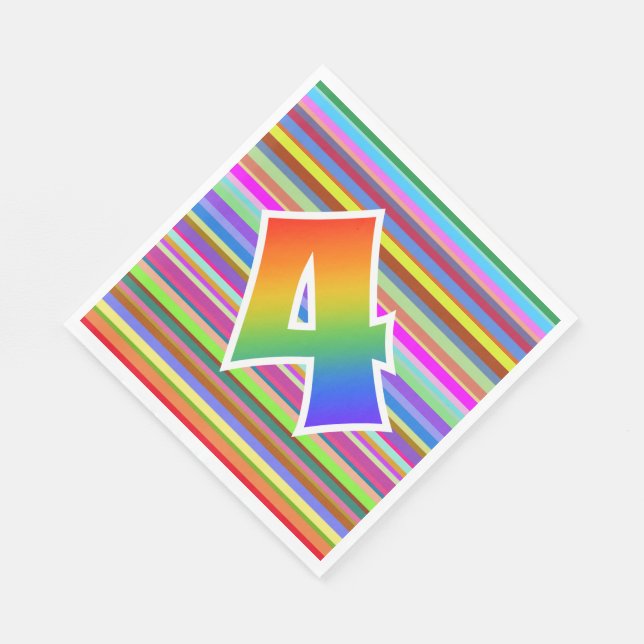 Colorful Stripes + Rainbow Pattern "4" Event # Napkins (Corner)