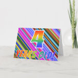 [ Thumbnail: Colorful Stripes + Rainbow Pattern "4 Years Old!" Card ]