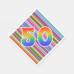 [ Thumbnail: Colorful Stripes + Rainbow Pattern "50" Event # Napkins ]