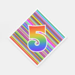 [ Thumbnail: Colorful Stripes + Rainbow Pattern "5" Event # Napkins ]