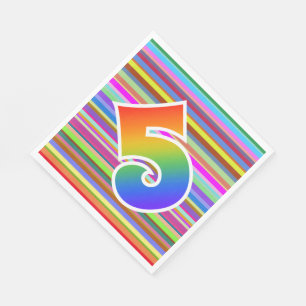 Colorful Stripes + Rainbow Pattern "5" Event # Napkins
