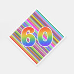 [ Thumbnail: Colorful Stripes + Rainbow Pattern "60" Event # Napkins ]
