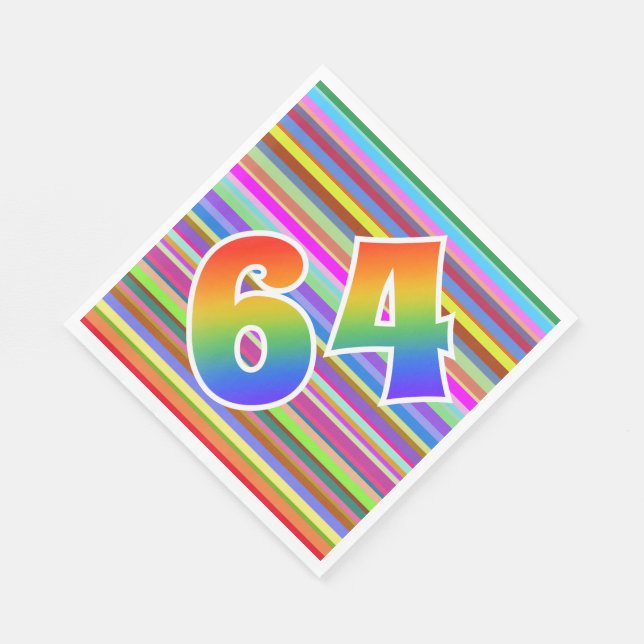 Colorful Stripes + Rainbow Pattern "64" Event # Napkins (Corner)
